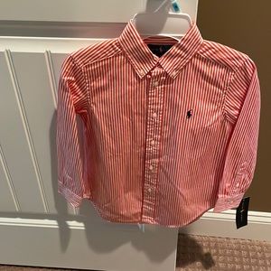 Ralph Lauren orange striped button-up for little boys Size 5. NWT.